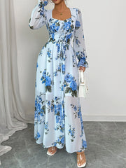 Floral Flounce Sleeve Maxi Dress