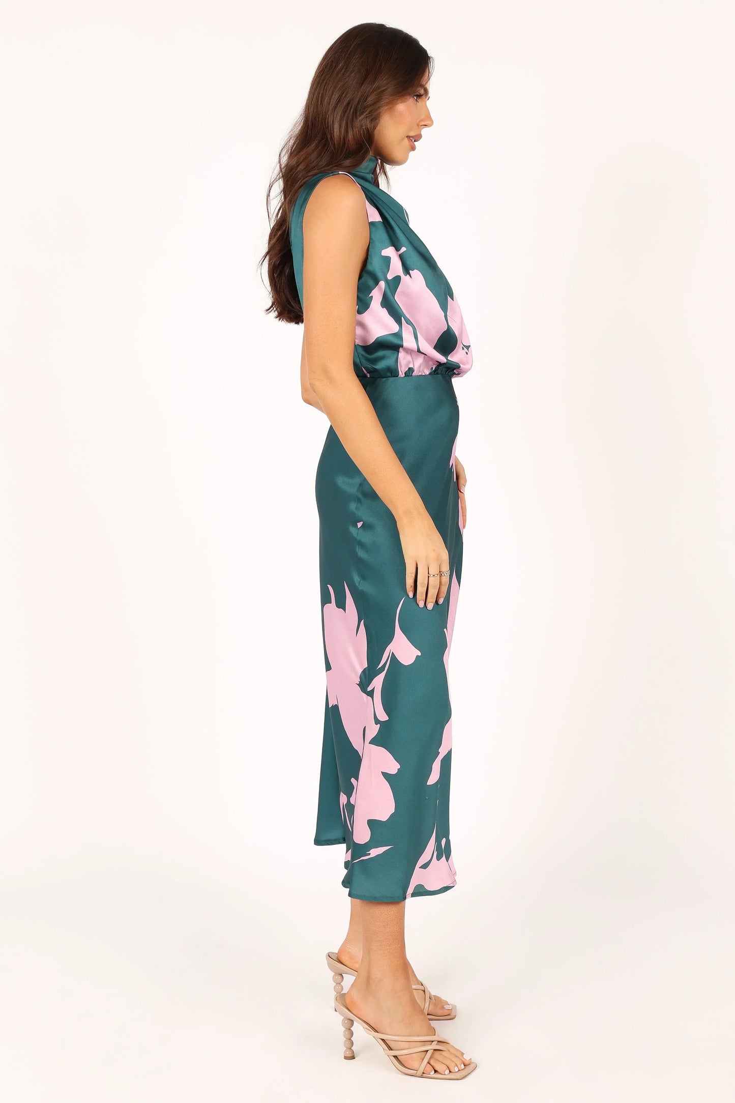 Anabelle Halter Neck Midi Dress - Green Pink