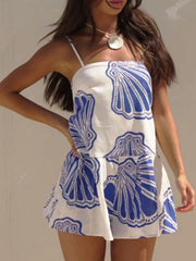 Shell Print Sleeveless Summer Mini Dress