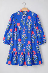Floral Print Long Sleeve Ruffle Hem Dress