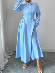 Button-Front Maxi Shirt Dress