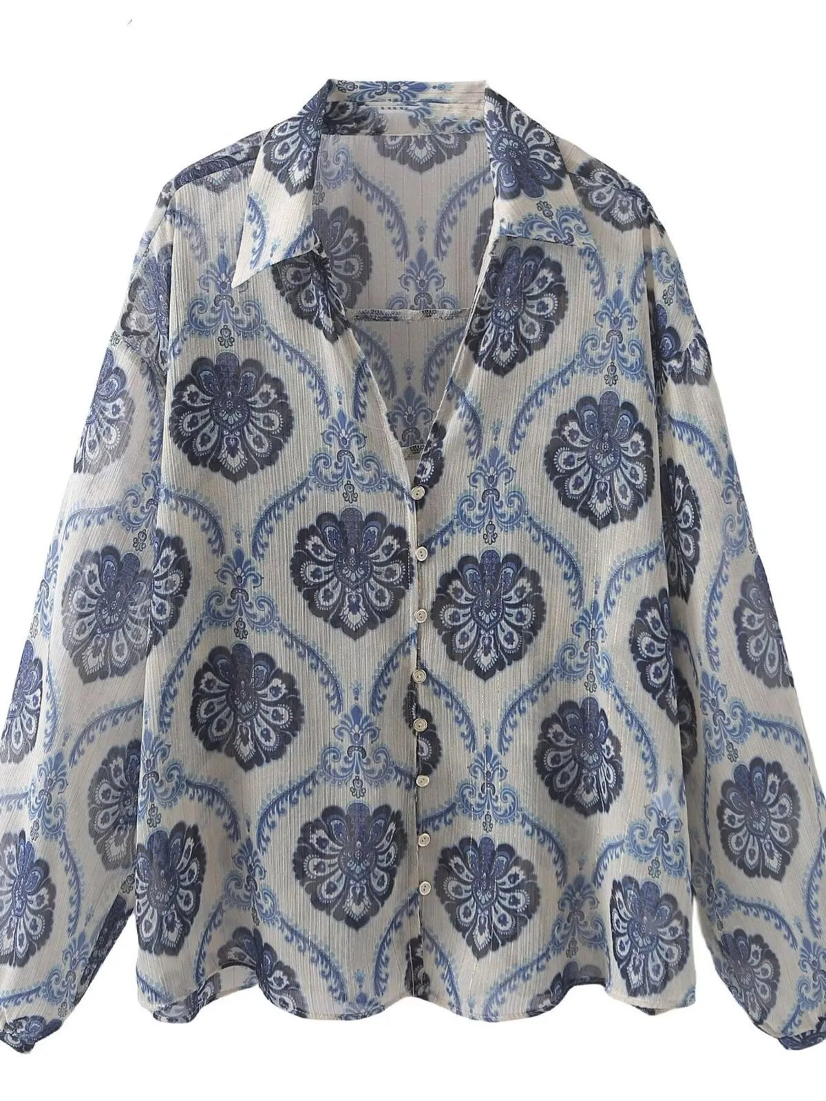 Printed Button Up Long Sleeve Dress