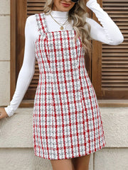 Plaid Tweed Square Neck Mini Dress